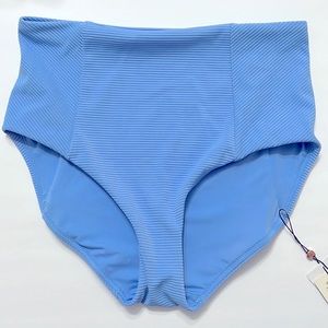 CALIA women’s Small rib high rise swim bottom misty cerulean slims and smooths